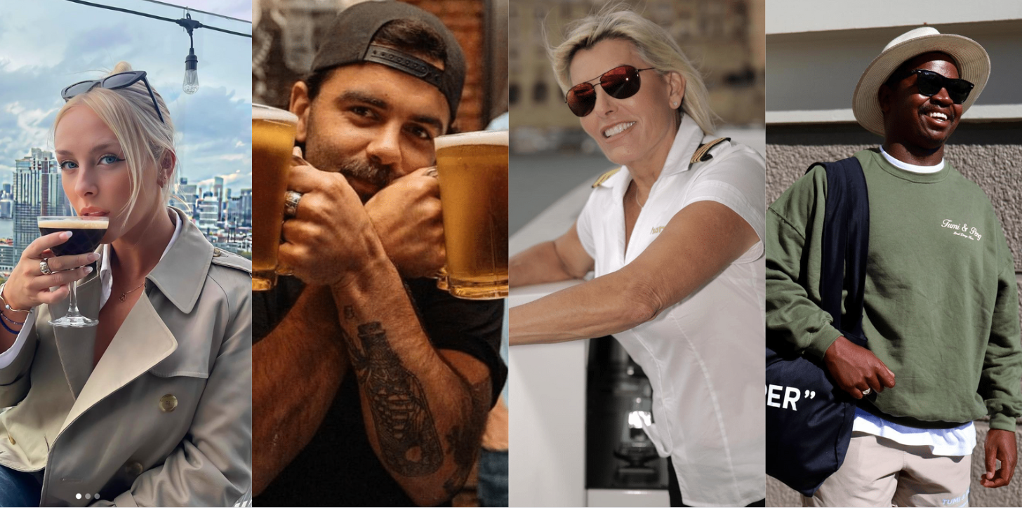 Four split images of the cast of Below Deck Med season 7