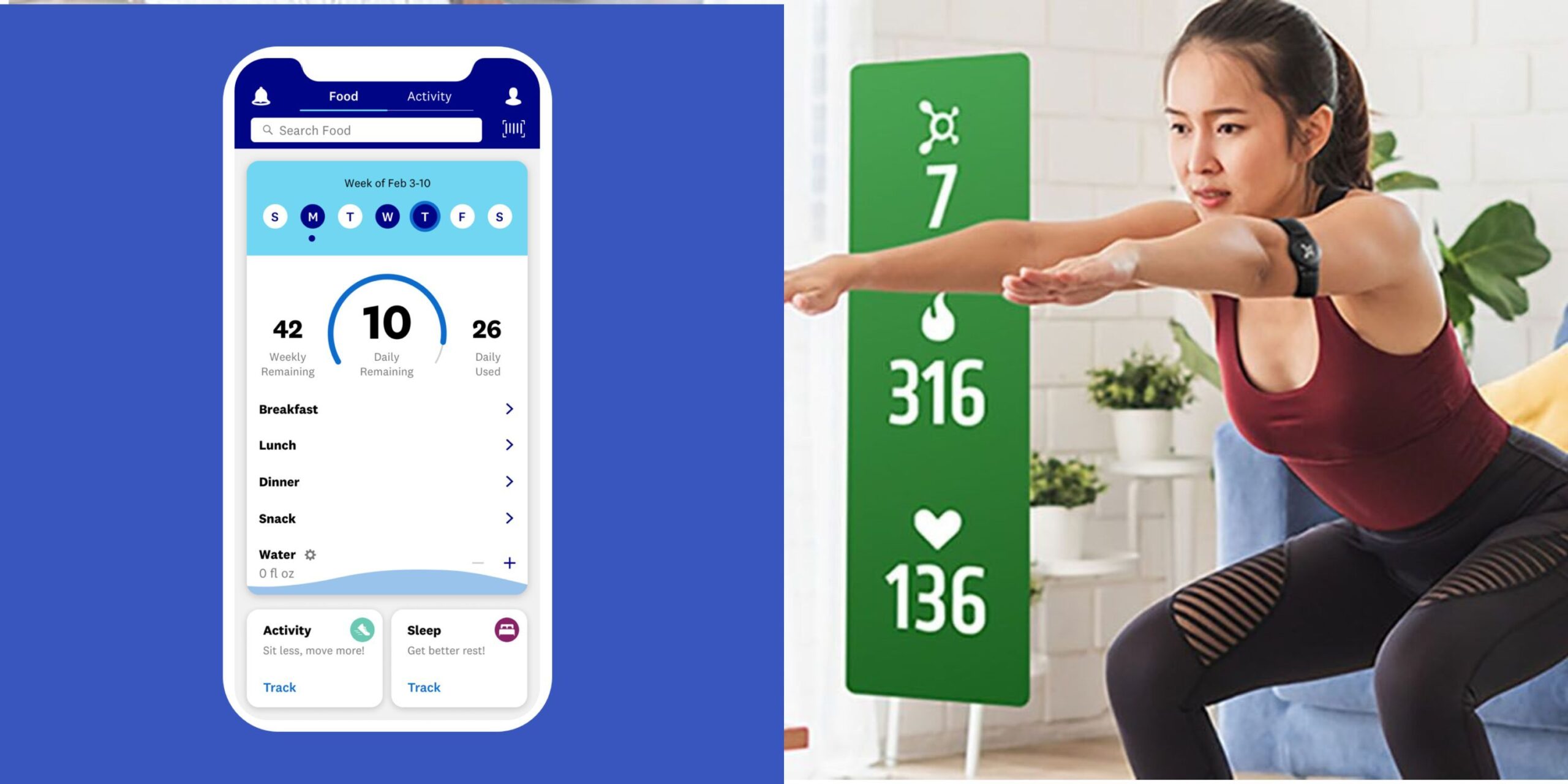 Featured image the Fitbit app and a woman training using the OrangeFitness Live app