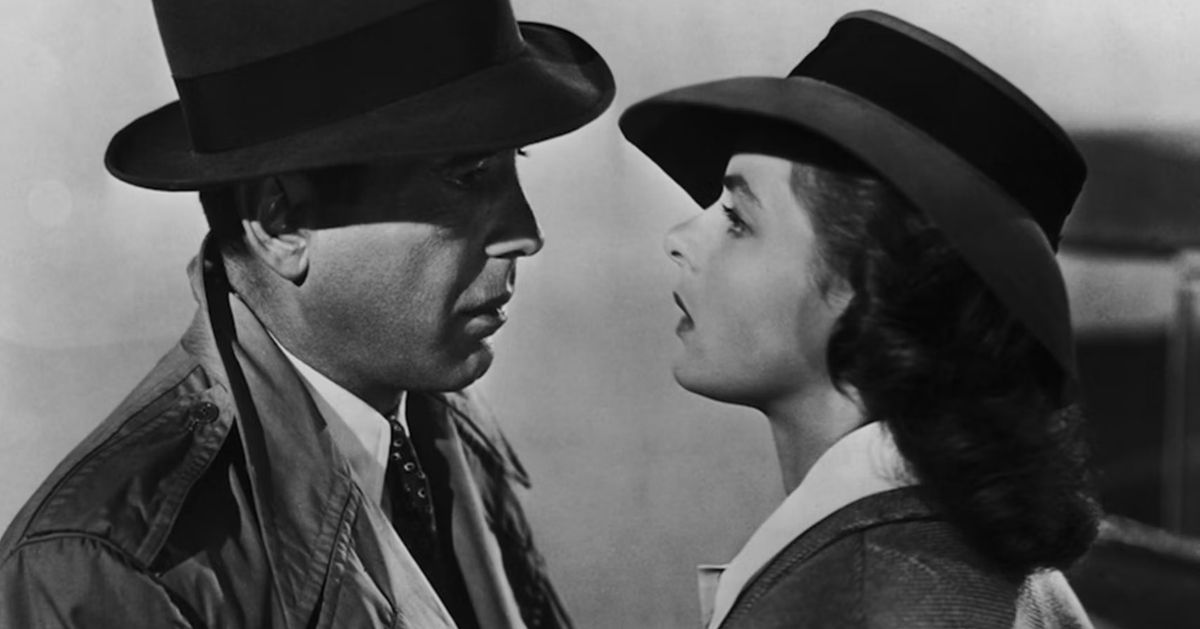 Rick and Ilsa looking into each other's eyes in Casablanca