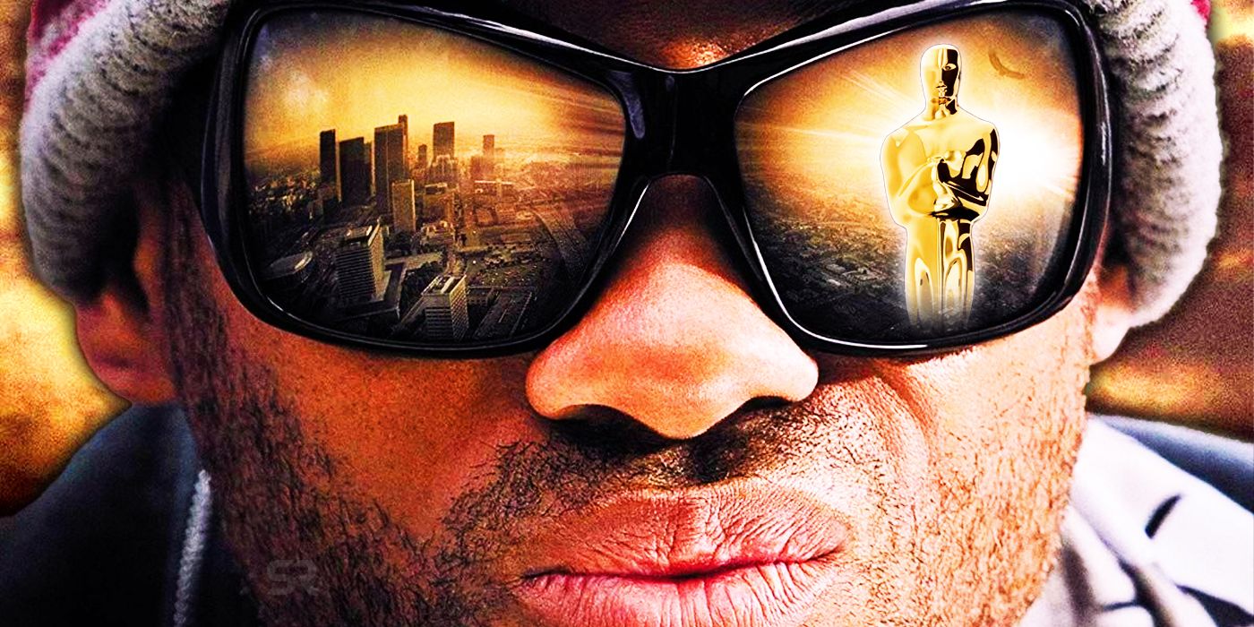 will smith in hancock with an oscars statue in his glasses