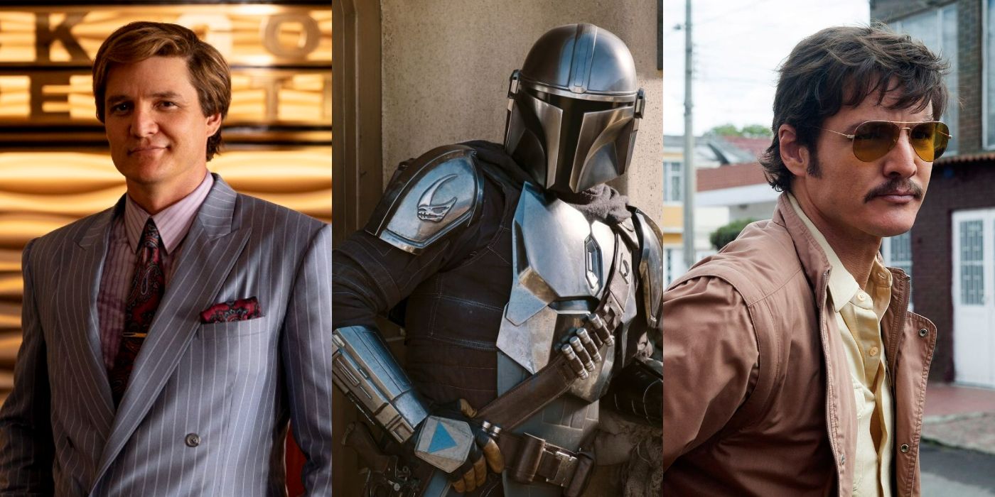 Split image of Maxwell Lord smiling, Mandalorian posing, and a smug Javier Pena