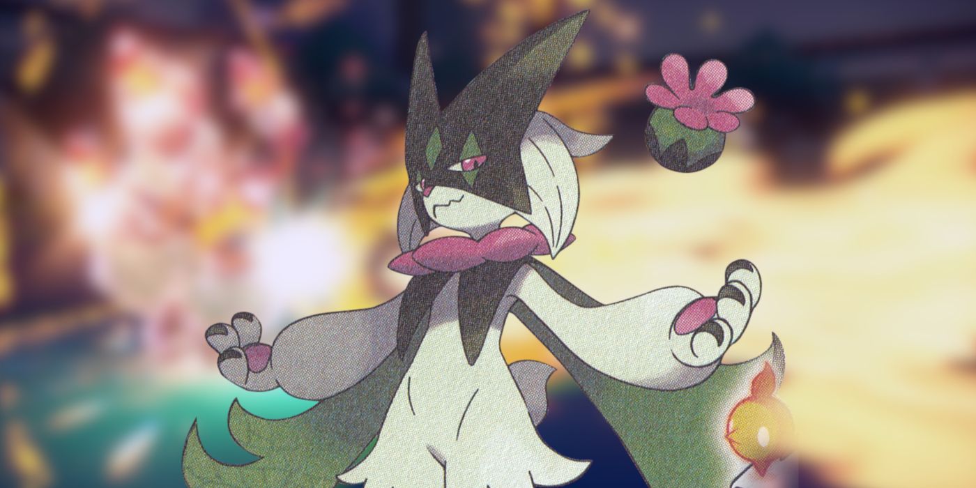 Meowscarada with a Ranked Battle in the background in Pokémon Scarlet & Violet