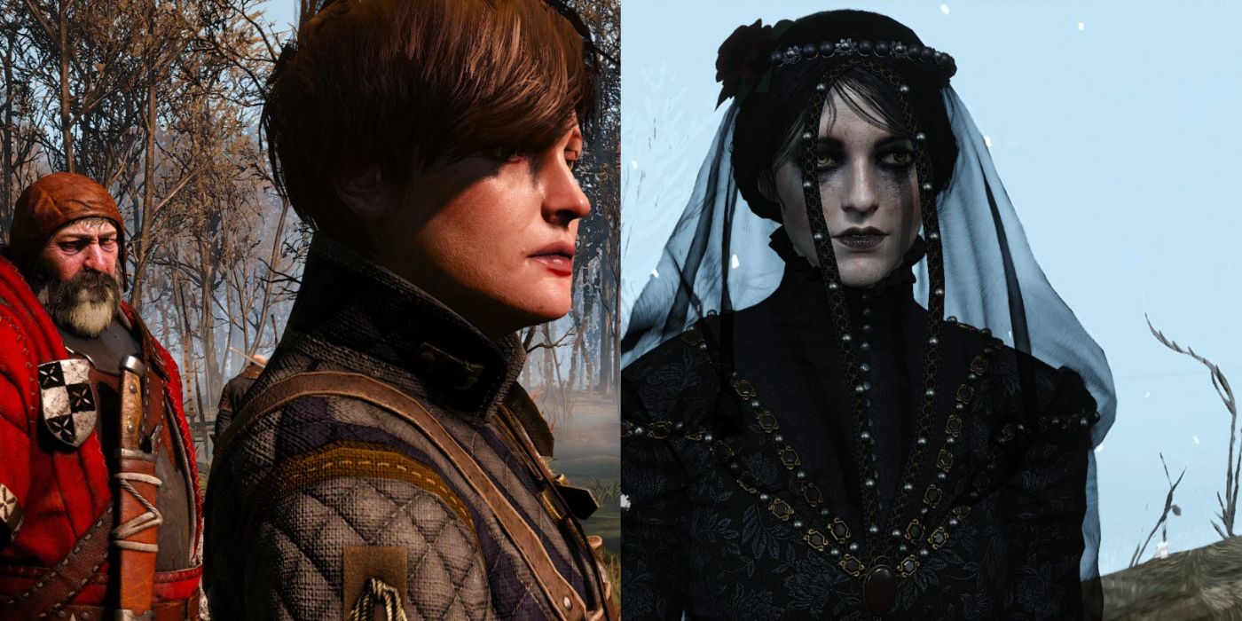 Split image of the Bloody Baron with Tamara and Iris von Everec in The Witcher 3.