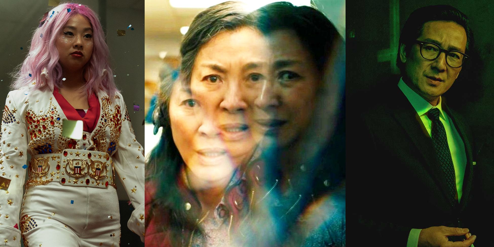Stephanie Hsu, Michelle Yeoh, and Ke Huy Quan in Everything Everywhere All At Once