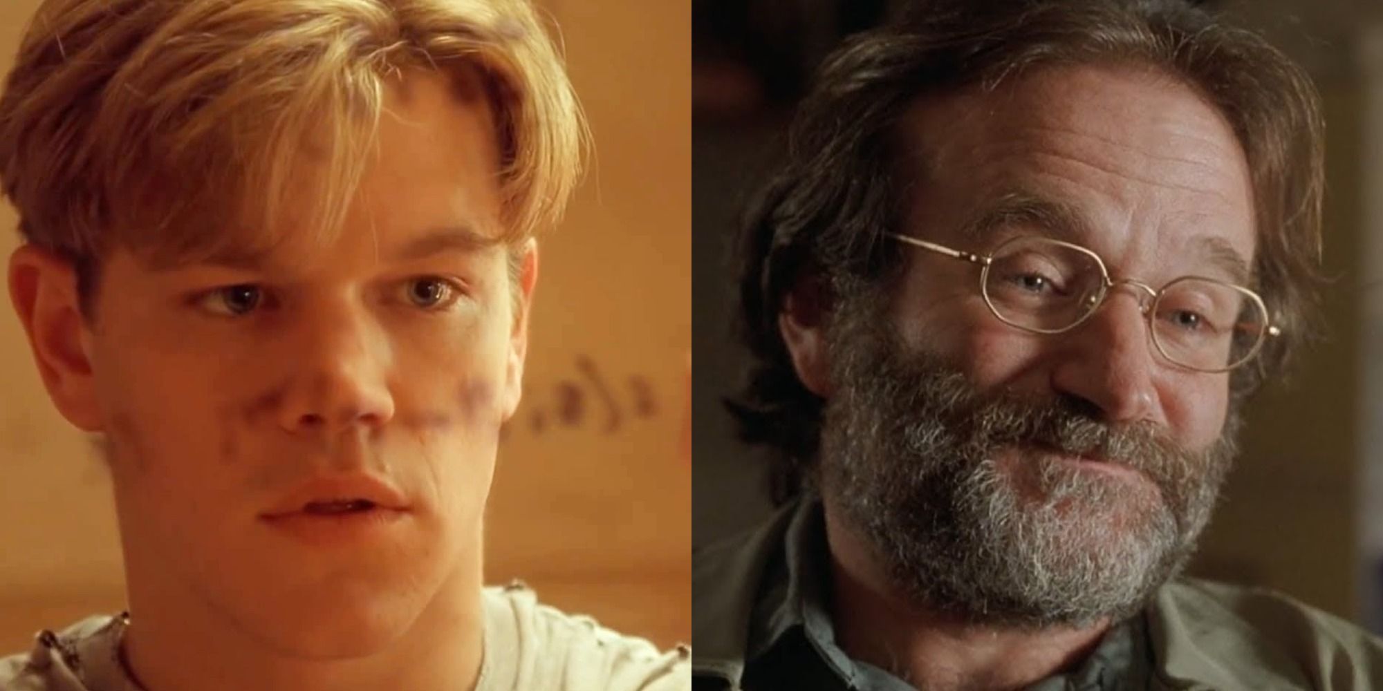 Split image of Matt Damon and Robin Williams in Good Will Hunting