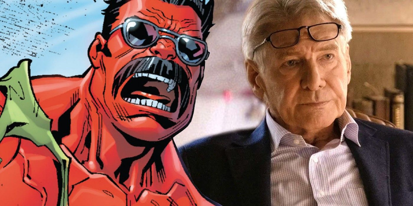 Custom split image of Harrison Ford and Red Hulk from the comics.
