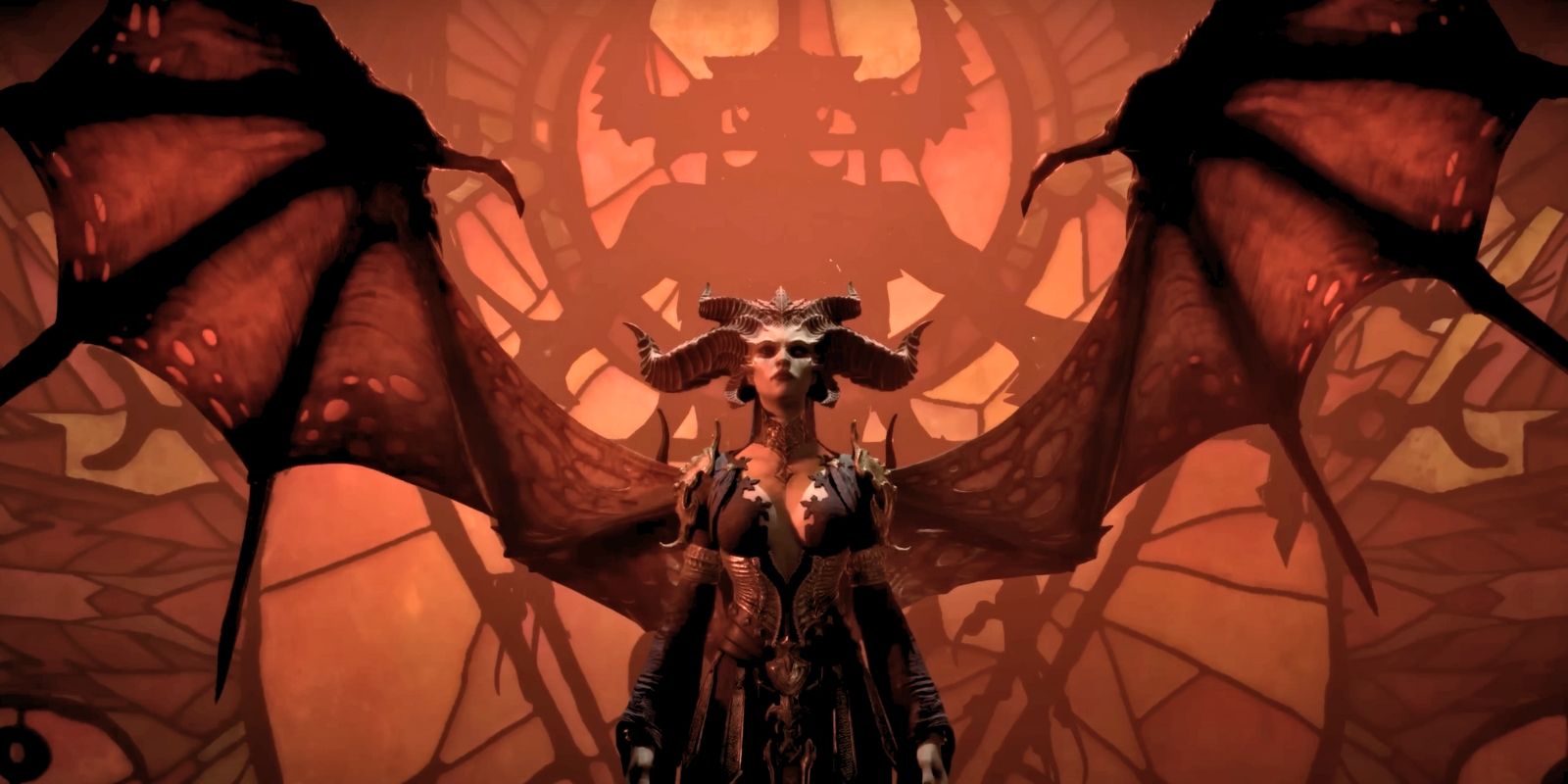Lilith with her wings drawn out in Diablo 4