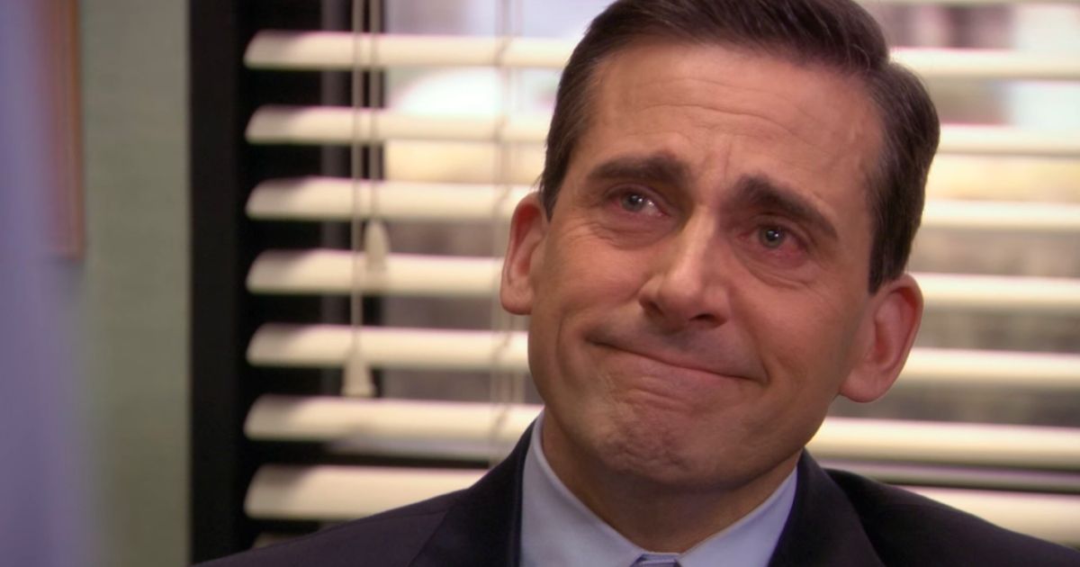 Steve Carrel as Michael Scott in The Office with tears in his eyes