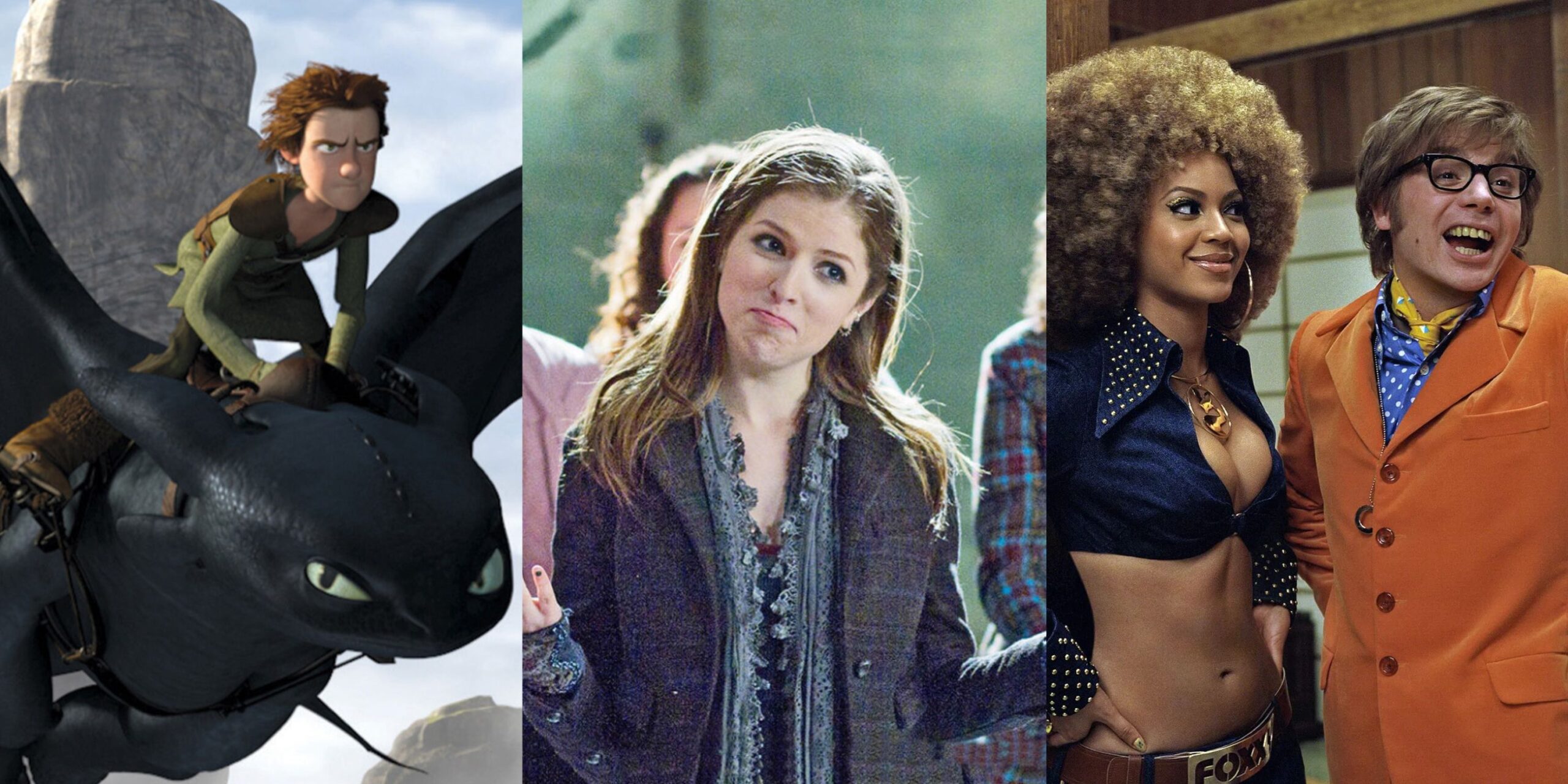 Split image of How to Train Your Dragon, Pitch Perfect, and Austin Powers in Goldmember