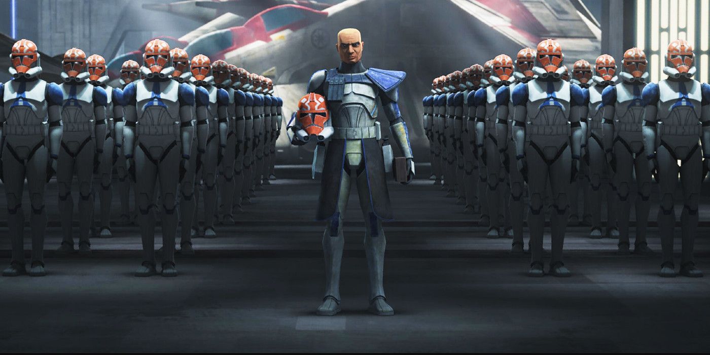 clone troopers with painted helmets honoring Ahsoka in The Clone Wars season 7