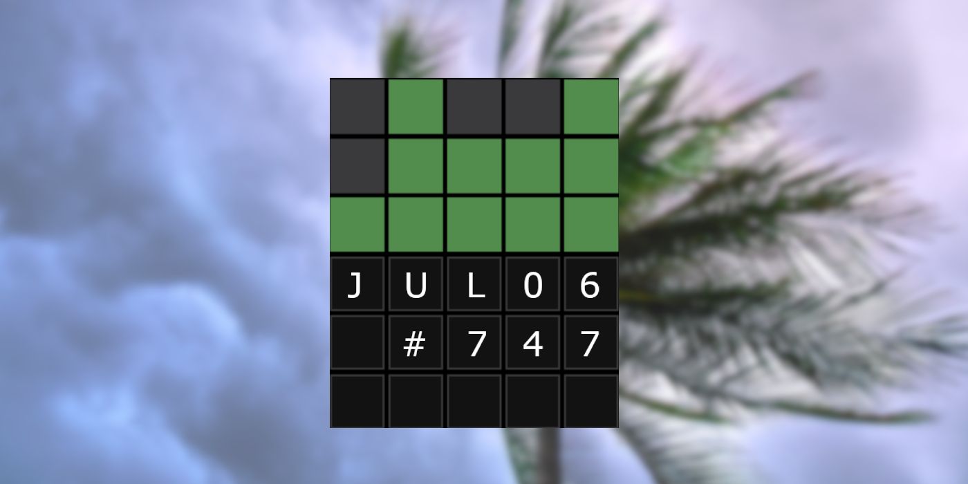 July 6th Wordle grid with a windy breeze in the background