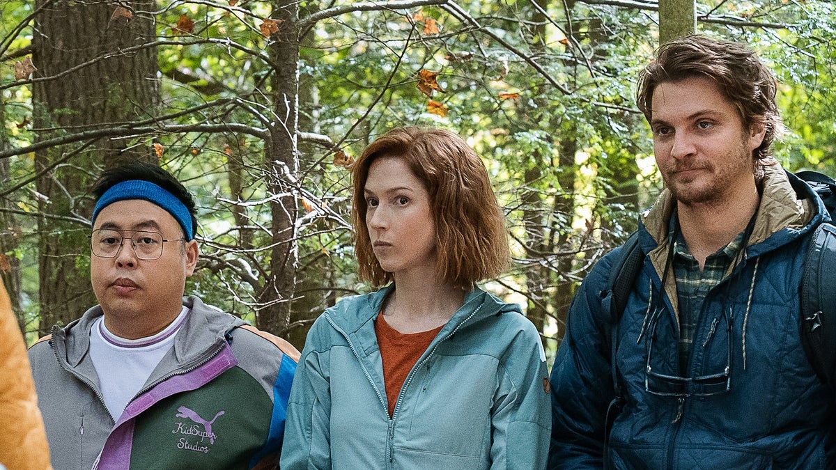 Nico Santos, Ellie Kemper and Luke Grimes in