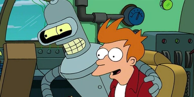 Fry de Futurama monte sur un bateau Bender alors que le monstre marin de Zoidberg attaque en riff sur la peinture classique