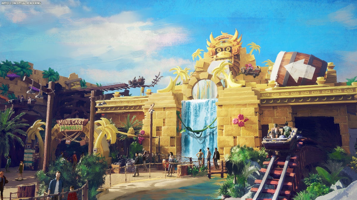 Premier aperçu de la balade Donkey Kong de pointe d'Universal dans Super Nintendo World d'Epic Universe |