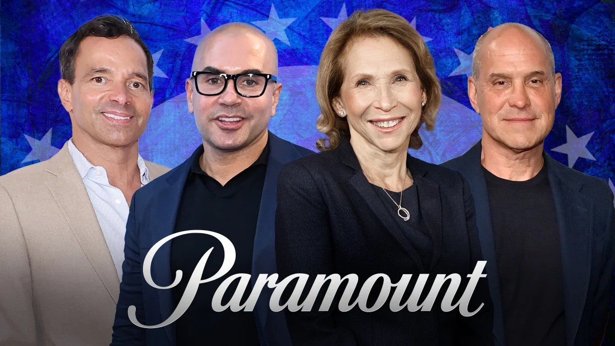 Paramount office of the CEO; George Cheeks, Chris McCarthy and Brian Robbins, with Shari Redstone