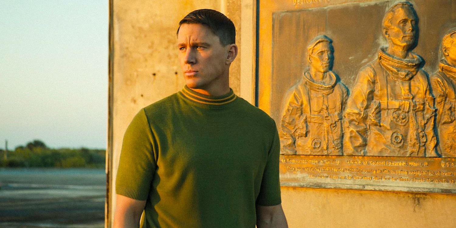 Channing Tatum as Cole Davi in Fly Me to the Moon (2024) looking offscreen