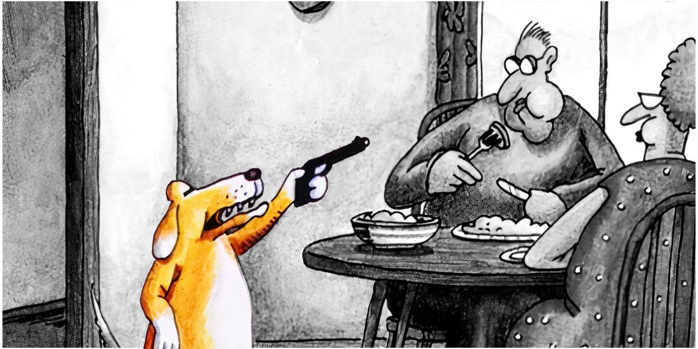 Pourquoi la bande dessinée "Dog With Gun" de The Far Side (et sa "suite") illustrent...