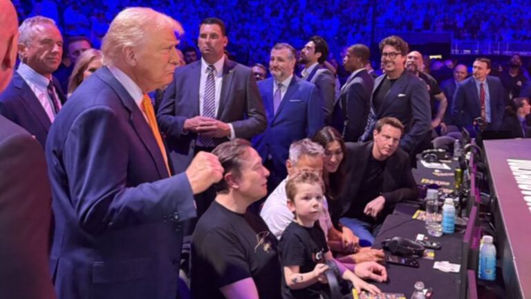 Le prétendant Paramount, David Ellison, a repéré le bord du ring avec Trump lors de l'UFC Fight – le président torches CBS