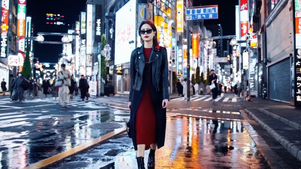 Une capture d'écran d'une vidéo d'une femme marchant à Tokyo rendue par Sora d'Openai