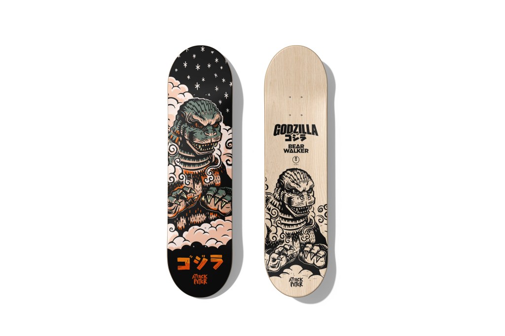 1766177362 872 Godzilla frappe le half pipe avec la collaboration de skateboard Bear