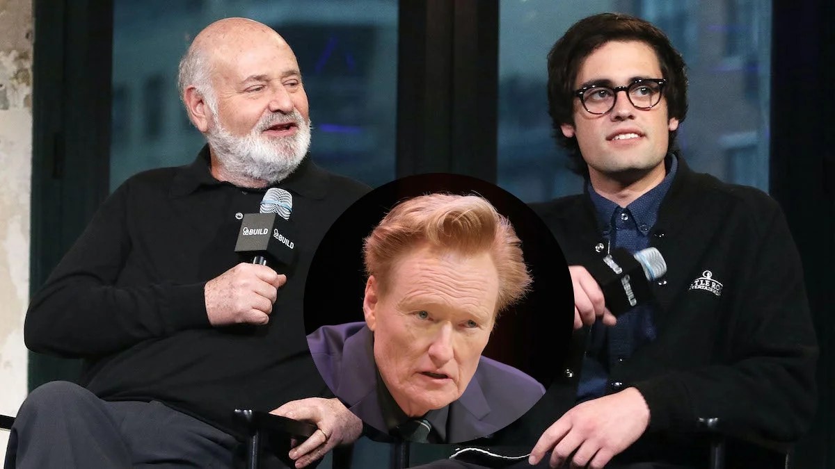 Rob Reiner and Nick Reiner speak for the AOL Build Series in 2016; (inset) Conan O